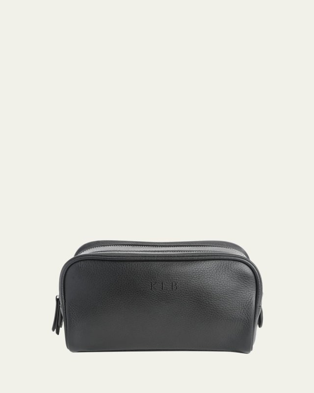 Monogrammed Double Zip Leather Toiletry Bag